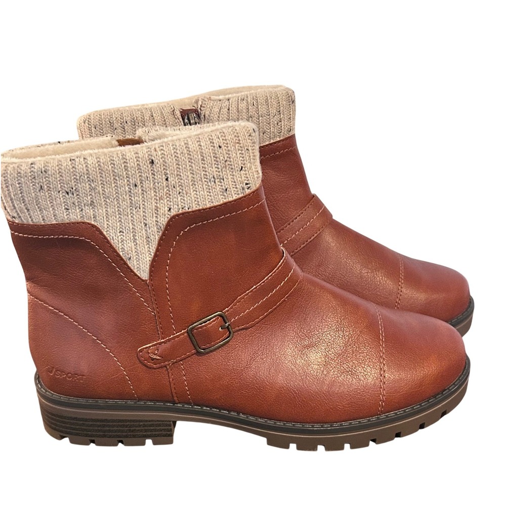 NWOT JSport by Jambu Violet Brown Knit Collar Ankle Boots Womens‎ 11M Lug Sole